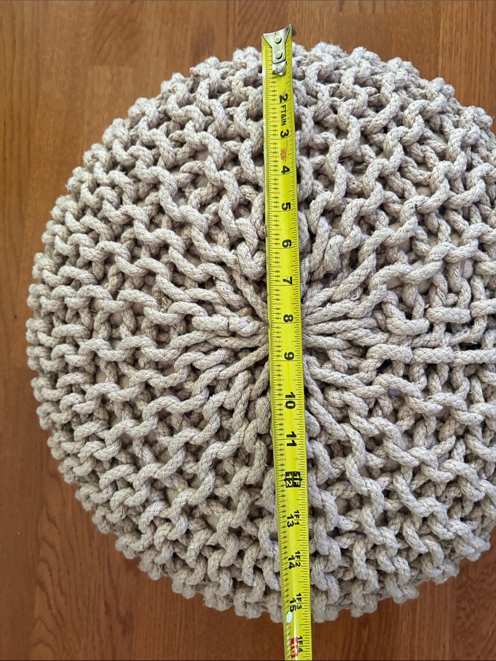 Chunky Handmade Knitted Pouf in Blush - Picture 4 of 5